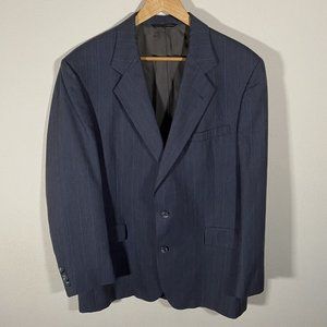 VINTAGE Stafford Mens 43L Blue Grey Striped Blazer Sport Coat Suit‎ Jacket EUC